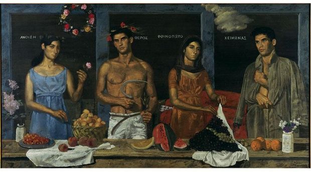 Λεπτομέρειες από τους πίνακες του Τσαρούχη, «Oι τέσσερεις εποχές» (1969-1970)