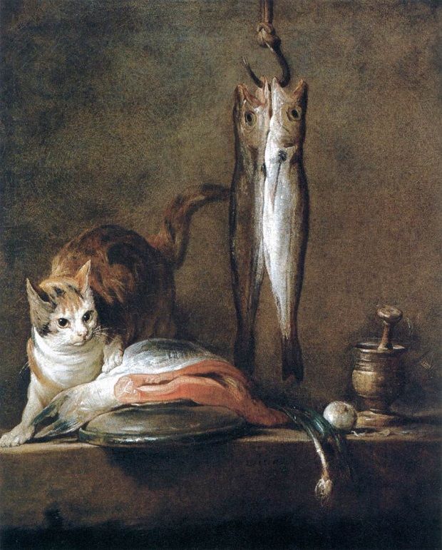 «Νεκρή φύση με γάτα και ψάρι» (1728), Μουσείο Τίσεν-Μπορνεμίτσα της Μαδρίτης