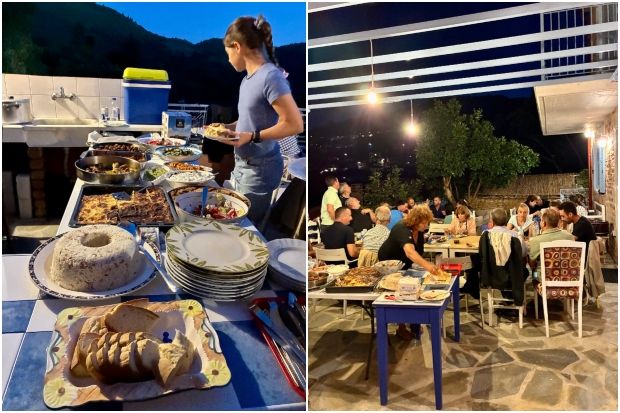 Μαγική βραδιά στην αυλή ενός ρόζ σπιτιού στο Προμύρι, στο νότιο Πήλιο (photo: Κική Τριανταφύλλη)